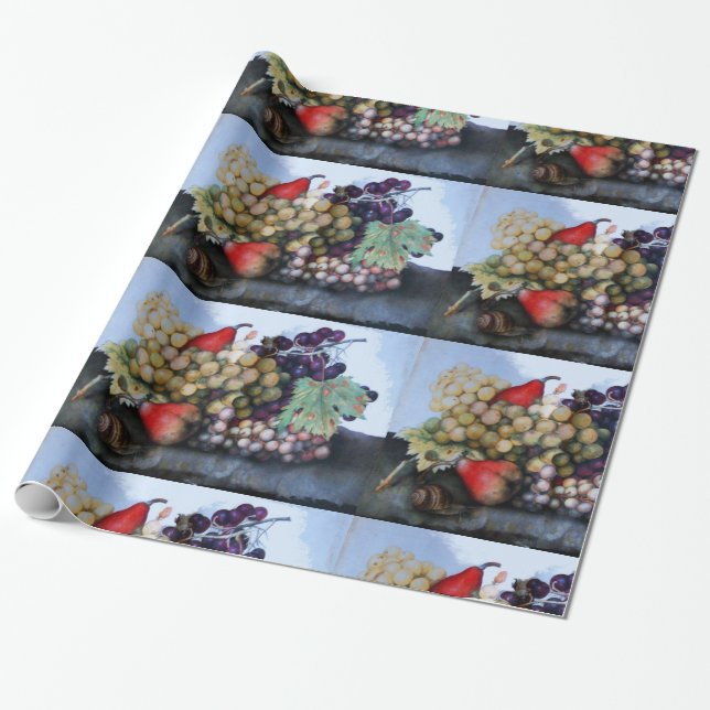 SEASON'S FRUITS / RED WHITE GRAPES AND PEARS WRAPPING PAPER (Unrolled)