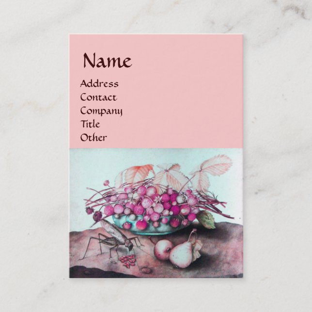 SEASON'S FRUITS /STRAWBERRIES ,PEARS Pink Blue Business Card (Front)