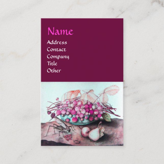 SEASON'S FRUITS /STRAWBERRIES ,PEARS Pink Purple Business Card (Front)