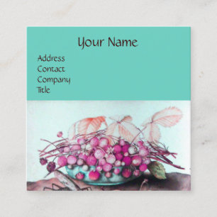 SEASON'S FRUITS /STRAWBERRIES,PEARS Pink Teal Blue Square Business Card