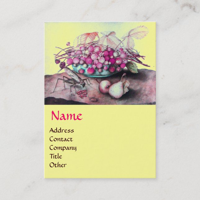 SEASON'S FRUITS /STRAWBERRIES ,PEARS Pink Yellow Business Card (Front)