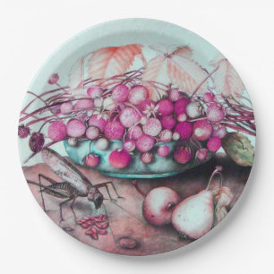 SEASON'S FRUITS STRAWBERRIES PERARS AN LEAVES PAPER PLATE