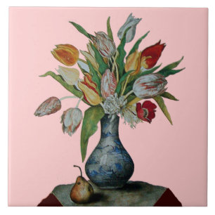 SEASON'S FRUITS / TULIPS IN VASE AND PEAR TILE