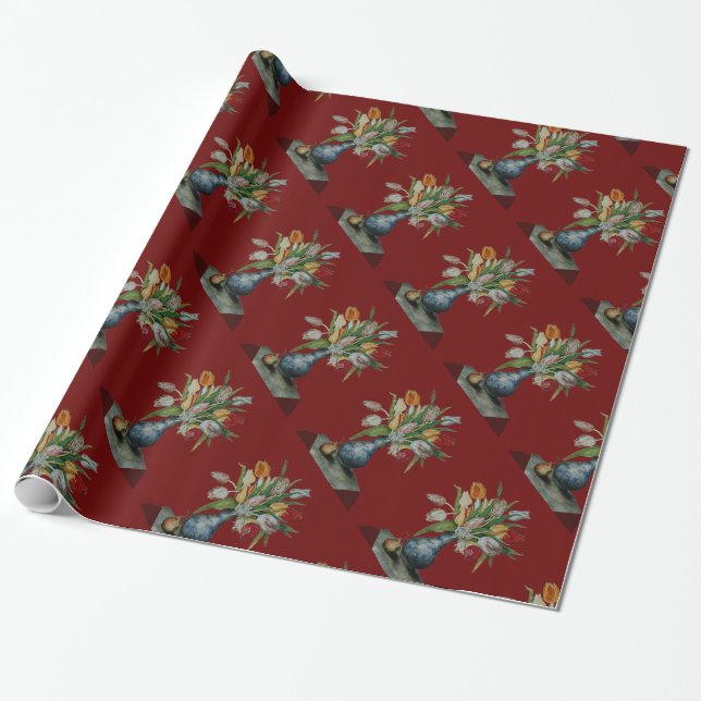 SEASON'S FRUITS / TULIPS ,Red Wrapping Paper (Unrolled)