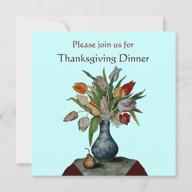 SEASON'S FRUITS /TULIPS Thanksgiving Dinner Blue Invitation (Front)