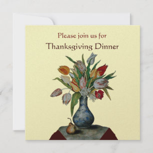 SEASON'S FRUITS / TULIPS Thanksgiving Dinner  gold Invitation