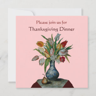 SEASON'S FRUITS /TULIPS Thanksgiving Dinner Pink Invitation
