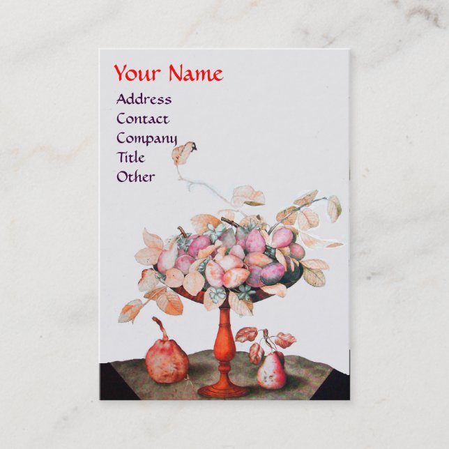 SEASON'S FRUITS VASE,FLOWERS,LEAVES PEARS MONOGRAM BUSINESS CARD (Front)