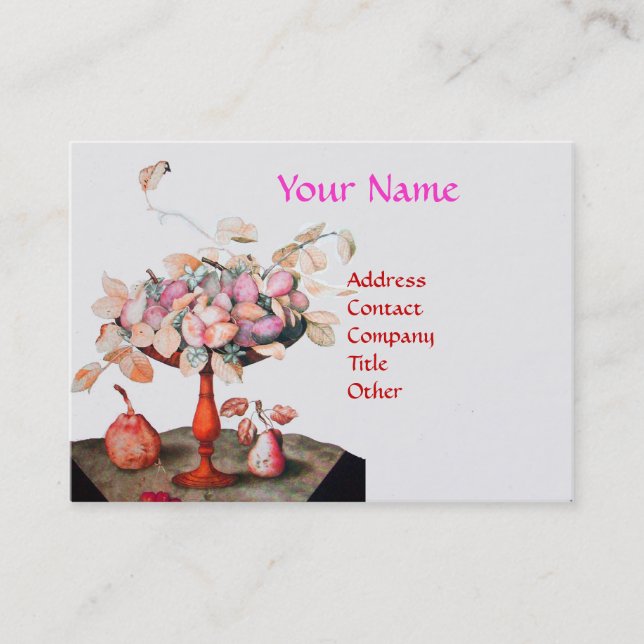 SEASON'S FRUITS VASE,FLOWERS,LEAVES Pink White Business Card (Front)