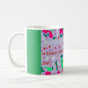 Seasons greeting art design green pink red white coffee mug
