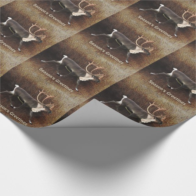 Season's Greeting - Bull Caribou (Reindeer) Wrapping Paper (Corner)