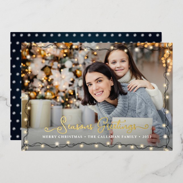 Seasons Greeting Christmas Lights Foil Holiday Card (Front/Back)