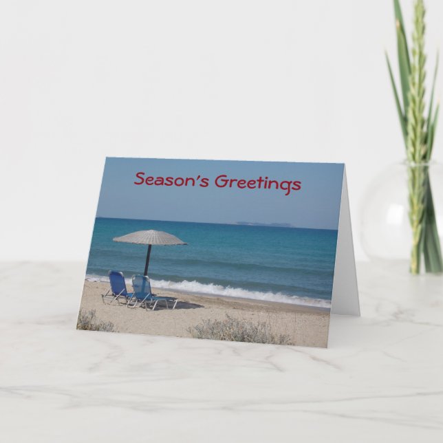 SEASONS GREETING "DAY AT THE BEACH" WISHES HOLIDAY CARD (Front)