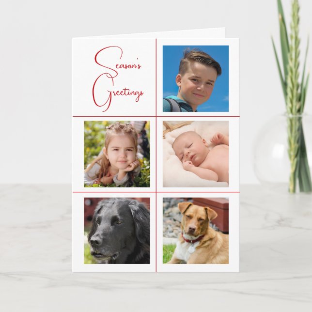 Season's Greeting Five Photo  Holiday Card (Front)