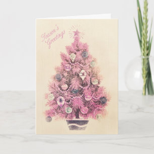 Season's Greeting Pink Christmas Tree Holiday Card