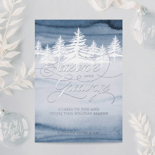 Season's Greeting Script Winter Forest Business Foil Holiday Card