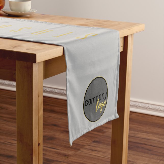 SEASONS GREETING SILVER GRAY GOLD BUSINESS LOGO MEDIUM TABLE RUNNER (In Situ)