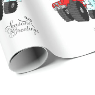 Season's Greeting Snowman Truck Wrapping Paper