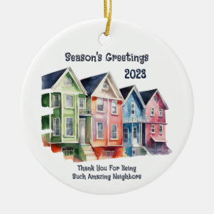 Season's Greetings 2023 Round Metal Ceramic Tree Decoration