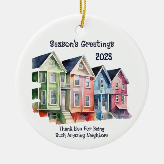 Season's Greetings 2023 Round Metal Ceramic Tree Decoration (Front)