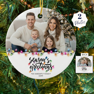 Seasons Greetings 2 PhotoS Christmas Lights Name Ceramic Tree Decoration