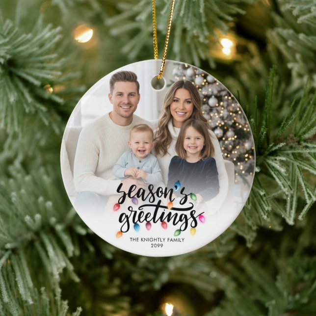 Seasons Greetings 2 Photos Christmas Lights Name Ceramic Tree Decoration (Tree)