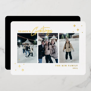 Season's Greetings 3 Photo Foil Holiday Card