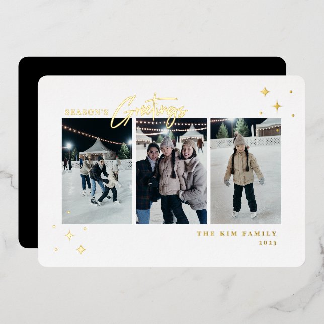 Season's Greetings 3 Photo Foil Holiday Card (Front/Back)