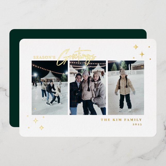 Season's Greetings 3 Photo Foil Holiday Card (Front/Back)