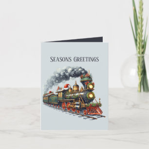 Seasons Greetings add message Christmas train Holiday Card
