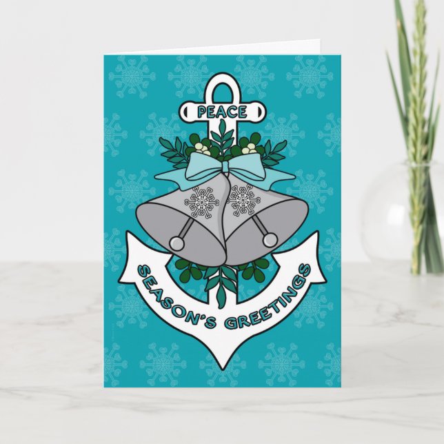 Season's Greetings Anchor, Bells and Snowflakes Holiday Card (Front)