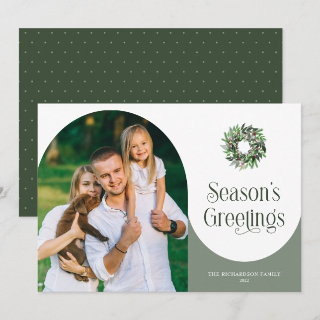 Season's Greetings Arched Photo Modern Holiday Card (Front/Back)