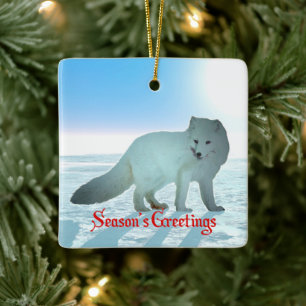 Season's Greetings - Arctic Fox Ceramic Tree Decoration