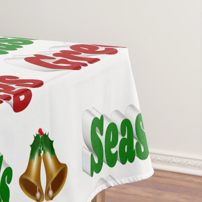 Seasons Greetings Bells Christmas typography Tablecloth (In Situ)