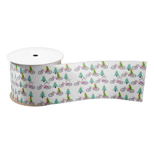 Seasons Greetings, Bicycle Merry Christmas Snowman Satin Ribbon