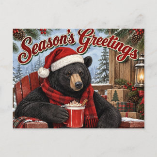 Season's Greetings Black Bear Drinking Cider Holiday Postcard
