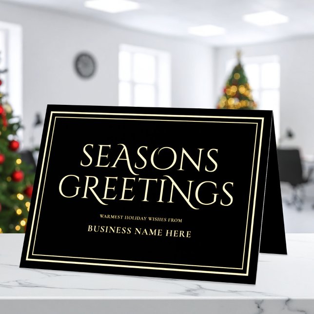 Seasons Greetings Black Modern Elegant Business Foil Holiday Card (Creator Uploaded)