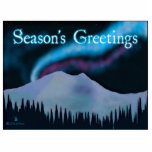 Season's Greetings - Blue Aurora Photo Sculpture Magnet<br><div class="desc">Purple and blue northern lights glow over snow-covered mountains on a cold night in Alaska. Text reading,  "Season's Greetings" appears in glowing blue and white.</div>