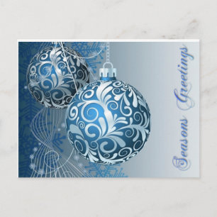 Seasons Greetings Blue Baubles Postcard