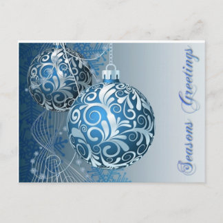 Seasons Greetings Blue Baubles Postcard