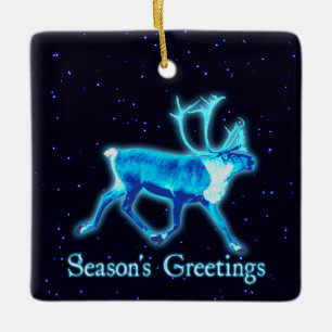 Season's Greetings - Blue Caribou (Reindeer) Ceramic Tree Decoration