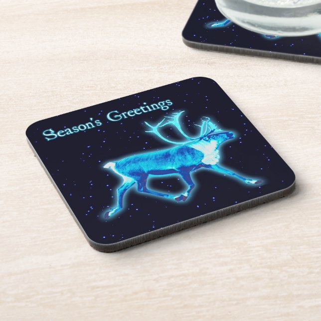 Season's Greetings - Blue Caribou (Reindeer) Coaster (Left Side)