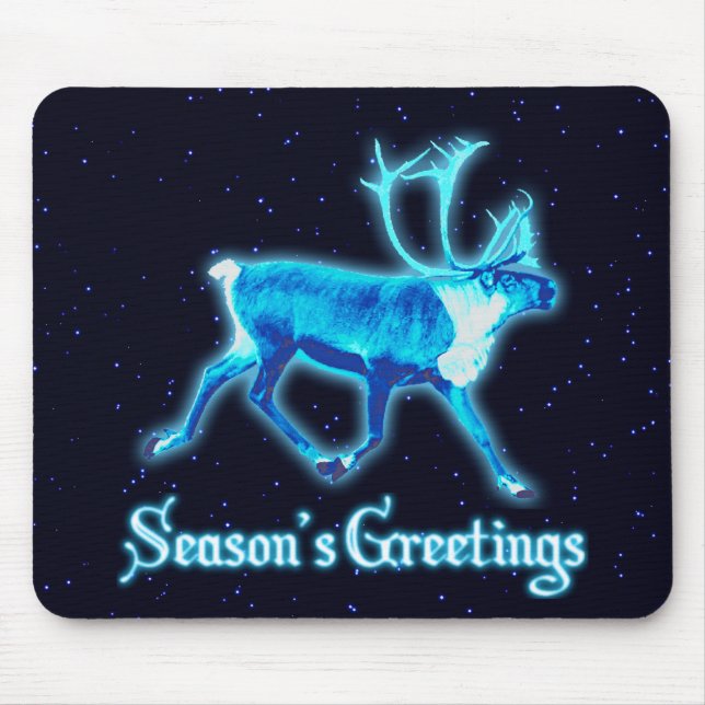 Season's Greetings - Blue Caribou (Reindeer) Mouse Mat (Front)