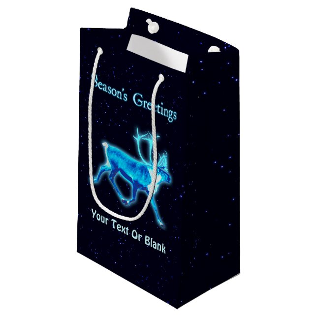 Season's Greetings - Blue Caribou (Reindeer) Small Gift Bag (Front Angled)
