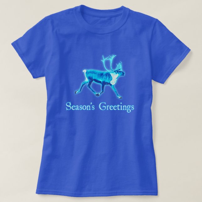Season's Greetings - Blue Caribou (Reindeer) T-Shirt (Design Front)