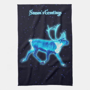 Season's Greetings - Blue Caribou (Reindeer) Tea Towel
