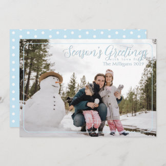 Season's Greetings Blue Frame with Photo Holiday Card
