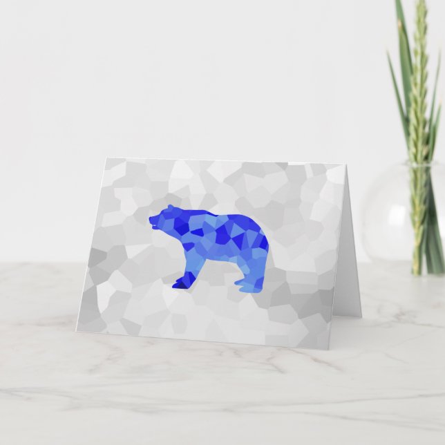 Season's Greetings Blue Geometric Winter Bear Card (Front)