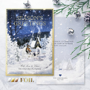 Seasons Greetings, Blue Merle Collie Dog & Lambs - Foil Holiday Card