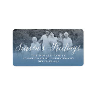 Season's Greetings Blue Tint Photo Return Address Label
